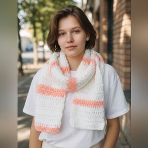 Cozy White and Pink Striped Scarf